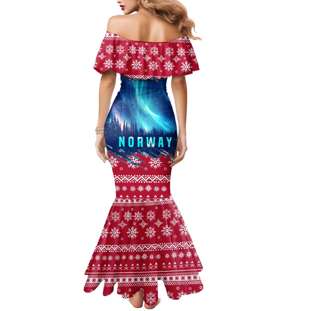 Norway Christmas Mermaid Dress with Northern Lights Snowflake Pattern and Nordic Forest - Wonder Print Shop