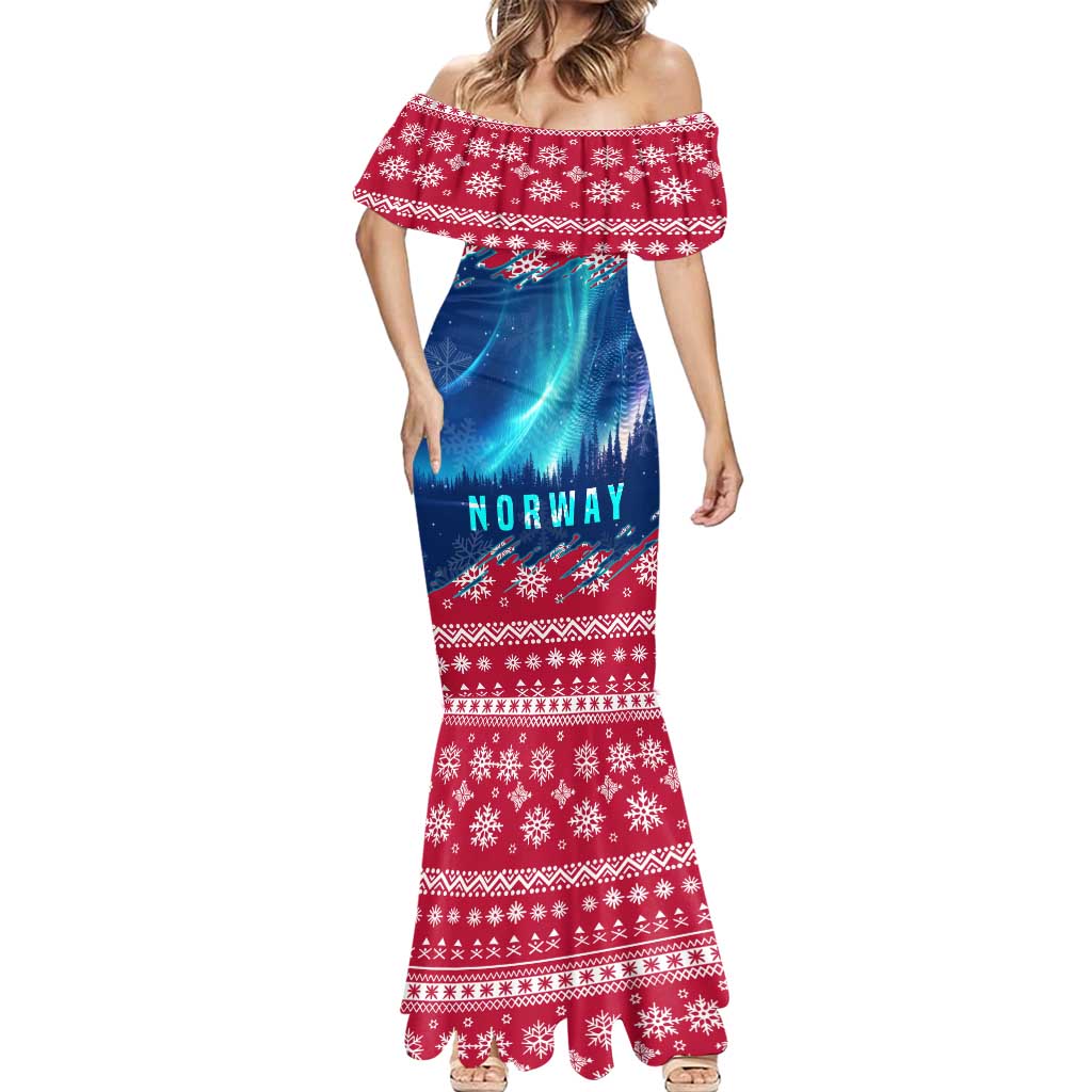 Norway Christmas Mermaid Dress with Northern Lights Snowflake Pattern and Nordic Forest - Wonder Print Shop