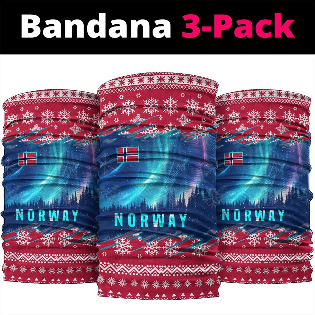 Norway Christmas Neck Gaiter with Northern Lights Snowflake Pattern and Nordic Forest - Wonder Print Shop