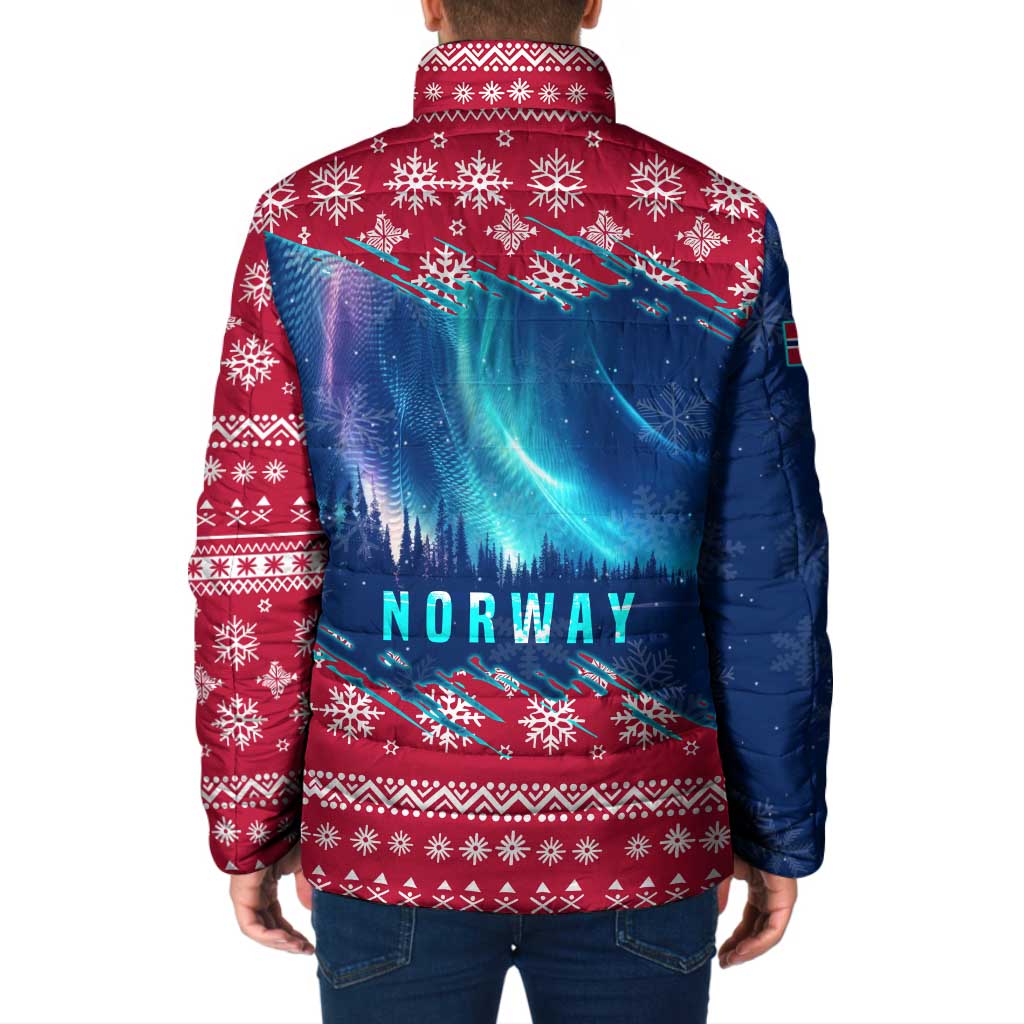 Norway Christmas Padded Jacket with Northern Lights Snowflake Pattern and Nordic Forest - Wonder Print Shop