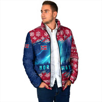 Norway Christmas Padded Jacket with Northern Lights Snowflake Pattern and Nordic Forest - Wonder Print Shop