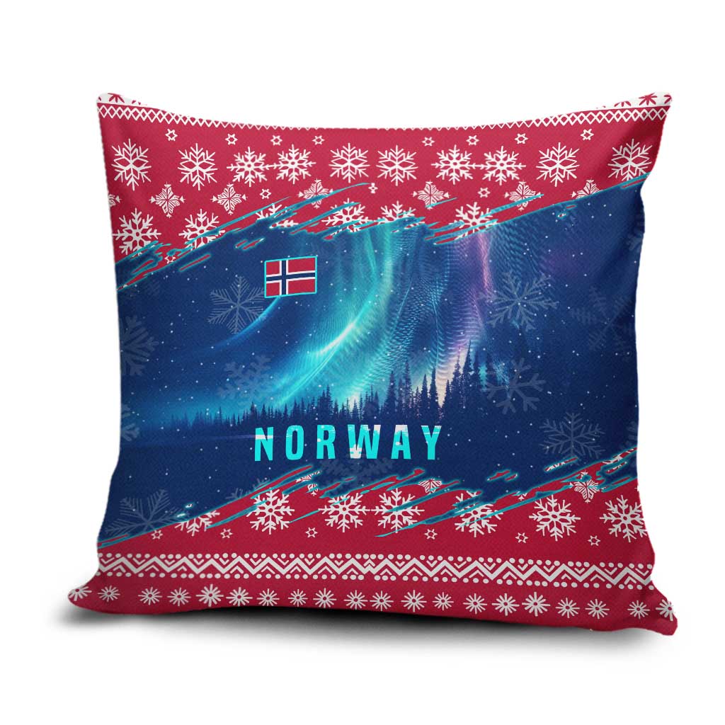 Norway Christmas Pillow Cover with Northern Lights Snowflake Pattern and Nordic Forest - Wonder Print Shop