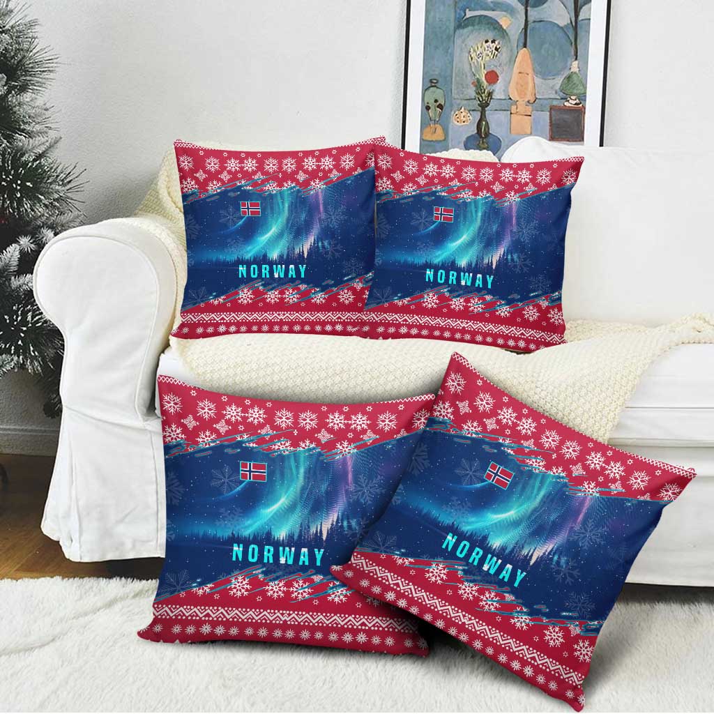 Norway Christmas Pillow Cover with Northern Lights Snowflake Pattern and Nordic Forest - Wonder Print Shop