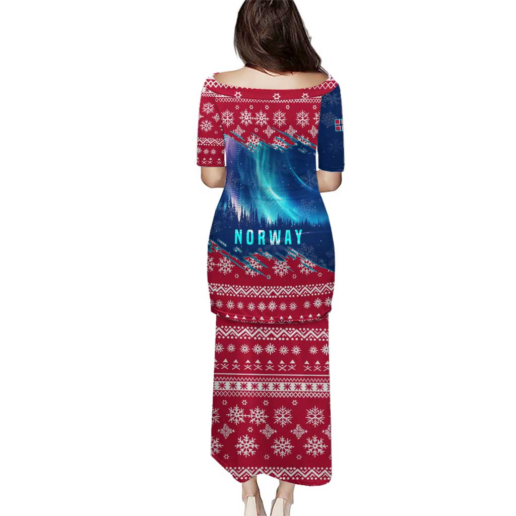 Norway Christmas Puletasi with Northern Lights Snowflake Pattern and Nordic Forest - Wonder Print Shop