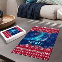 Norway Christmas Puzzle with Northern Lights Snowflake Pattern and Nordic Forest - Wonder Print Shop