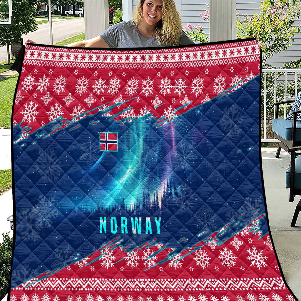 Norway Christmas Quilt with Northern Lights Snowflake Pattern and Nordic Forest - Wonder Print Shop