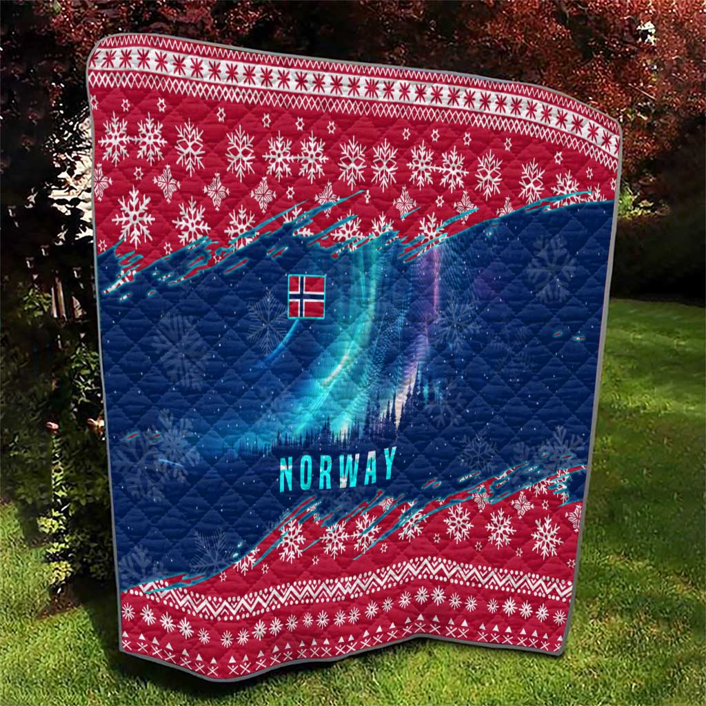 Norway Christmas Quilt with Northern Lights Snowflake Pattern and Nordic Forest - Wonder Print Shop