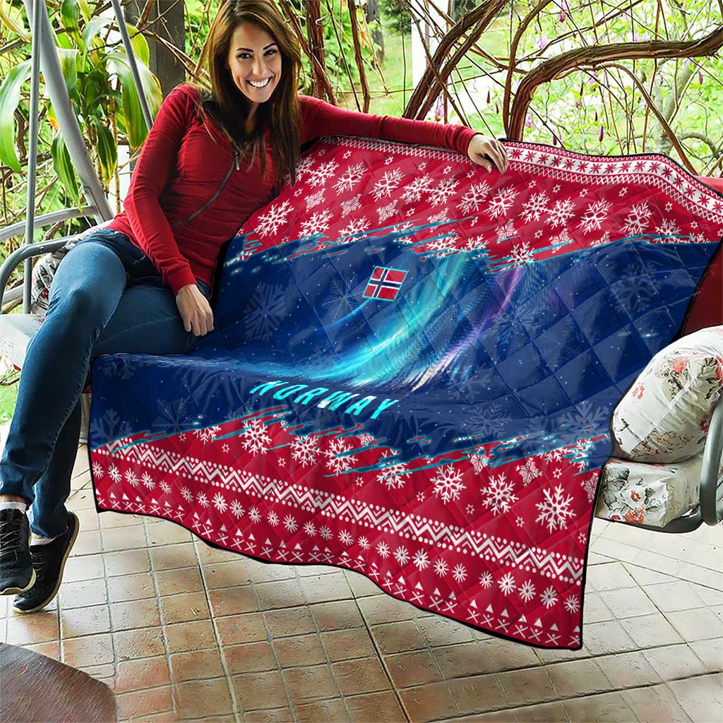 Norway Christmas Quilt with Northern Lights Snowflake Pattern and Nordic Forest - Wonder Print Shop