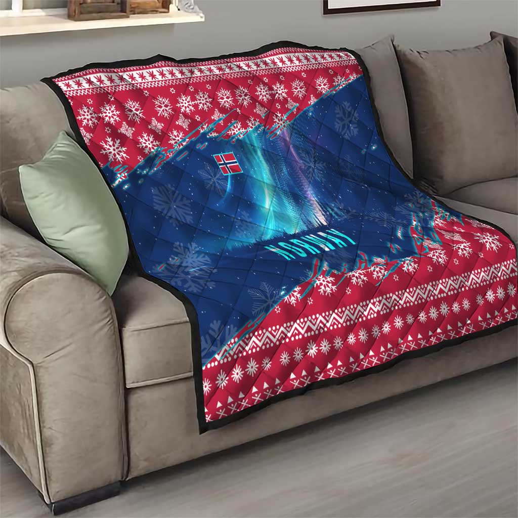 Norway Christmas Quilt with Northern Lights Snowflake Pattern and Nordic Forest - Wonder Print Shop