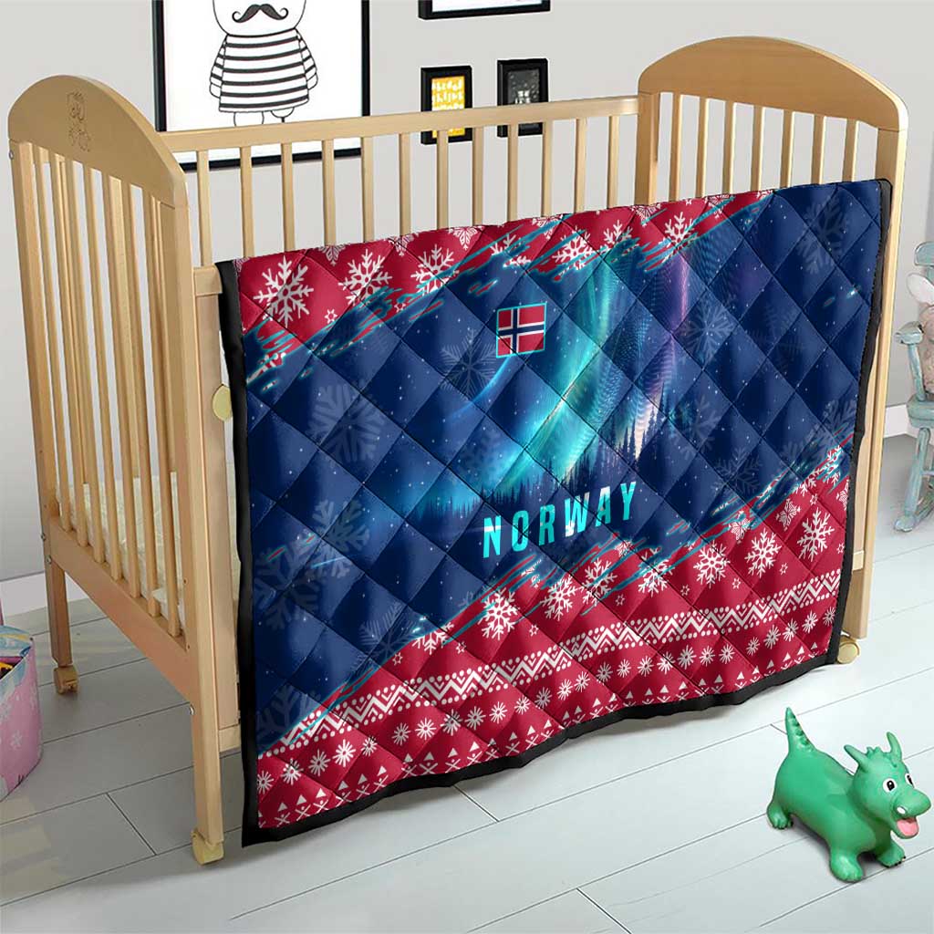 Norway Christmas Quilt with Northern Lights Snowflake Pattern and Nordic Forest - Wonder Print Shop