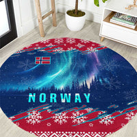Norway Christmas Round Carpet with Northern Lights Snowflake Pattern and Nordic Forest - Wonder Print Shop