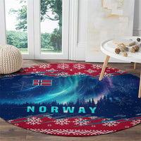 Norway Christmas Round Carpet with Northern Lights Snowflake Pattern and Nordic Forest - Wonder Print Shop