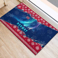 Norway Christmas Rubber Doormat with Northern Lights Snowflake Pattern and Nordic Forest - Wonder Print Shop