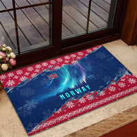 Norway Christmas Rubber Doormat with Northern Lights Snowflake Pattern and Nordic Forest - Wonder Print Shop