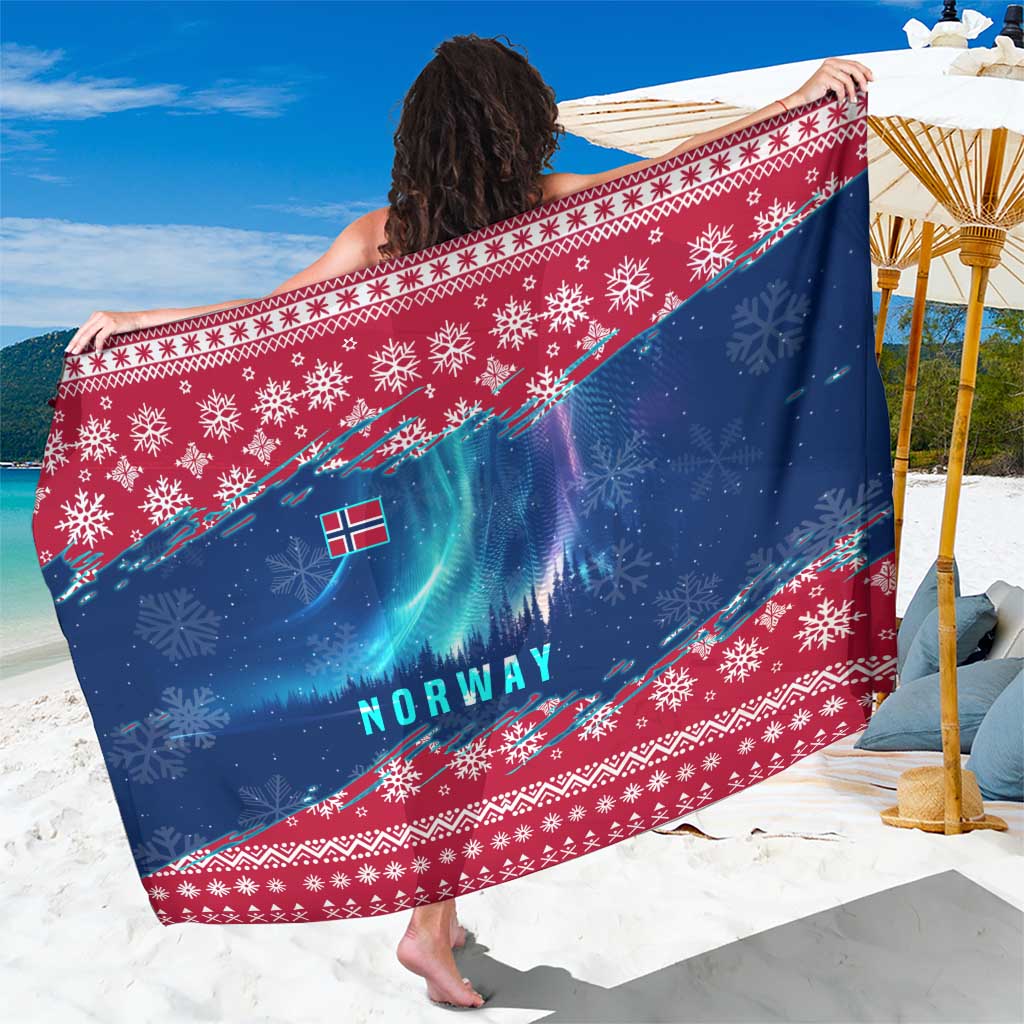 Norway Christmas Sarong with Northern Lights Snowflake Pattern and Nordic Forest - Wonder Print Shop