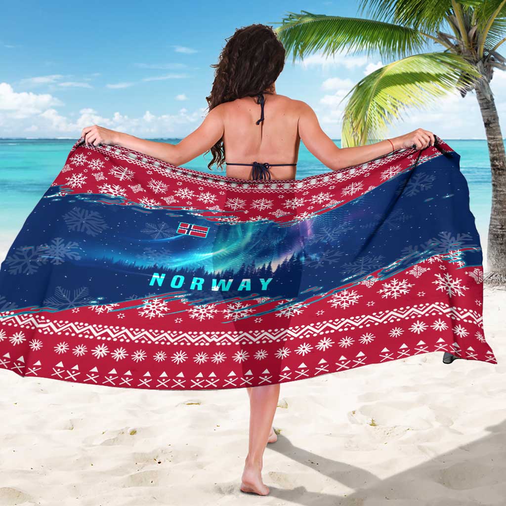 Norway Christmas Sarong with Northern Lights Snowflake Pattern and Nordic Forest - Wonder Print Shop