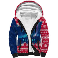 Norway Christmas Sherpa Hoodie with Northern Lights Snowflake Pattern and Nordic Forest - Wonder Print Shop