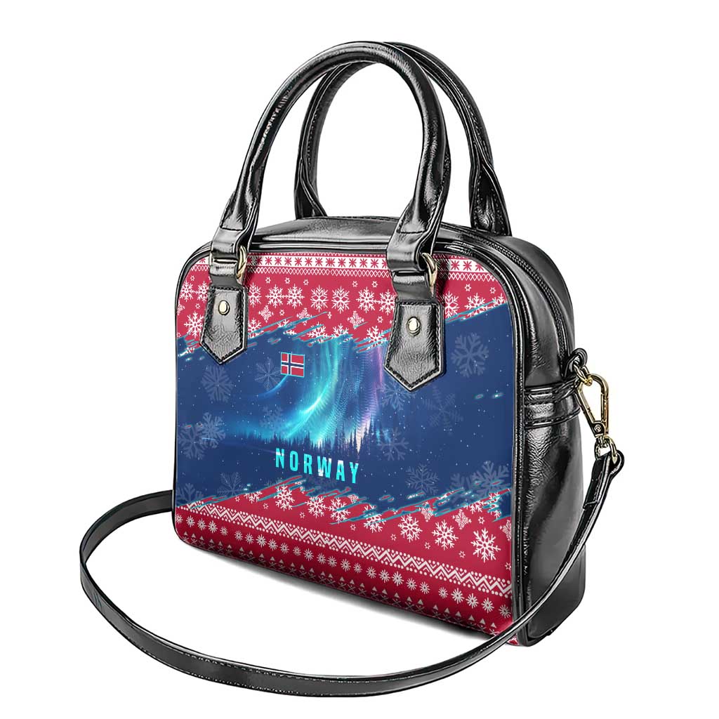 Norway Christmas Shoulder Handbag with Northern Lights Snowflake Pattern and Nordic Forest - Wonder Print Shop
