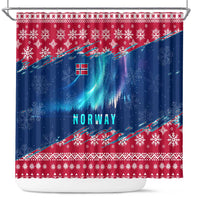 Norway Christmas Shower Curtain with Northern Lights Snowflake Pattern and Nordic Forest - Wonder Print Shop
