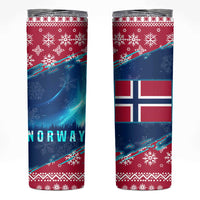 Norway Christmas Skinny Tumbler with Northern Lights Snowflake Pattern and Nordic Forest - Wonder Print Shop