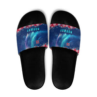 Norway Christmas Slide Sandals with Northern Lights Snowflake Pattern and Nordic Forest - Wonder Print Shop