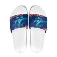 Norway Christmas Slide Sandals with Northern Lights Snowflake Pattern and Nordic Forest - Wonder Print Shop