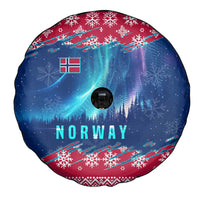Norway Christmas Spare Tire Cover with Northern Lights Snowflake Pattern and Nordic Forest - Wonder Print Shop