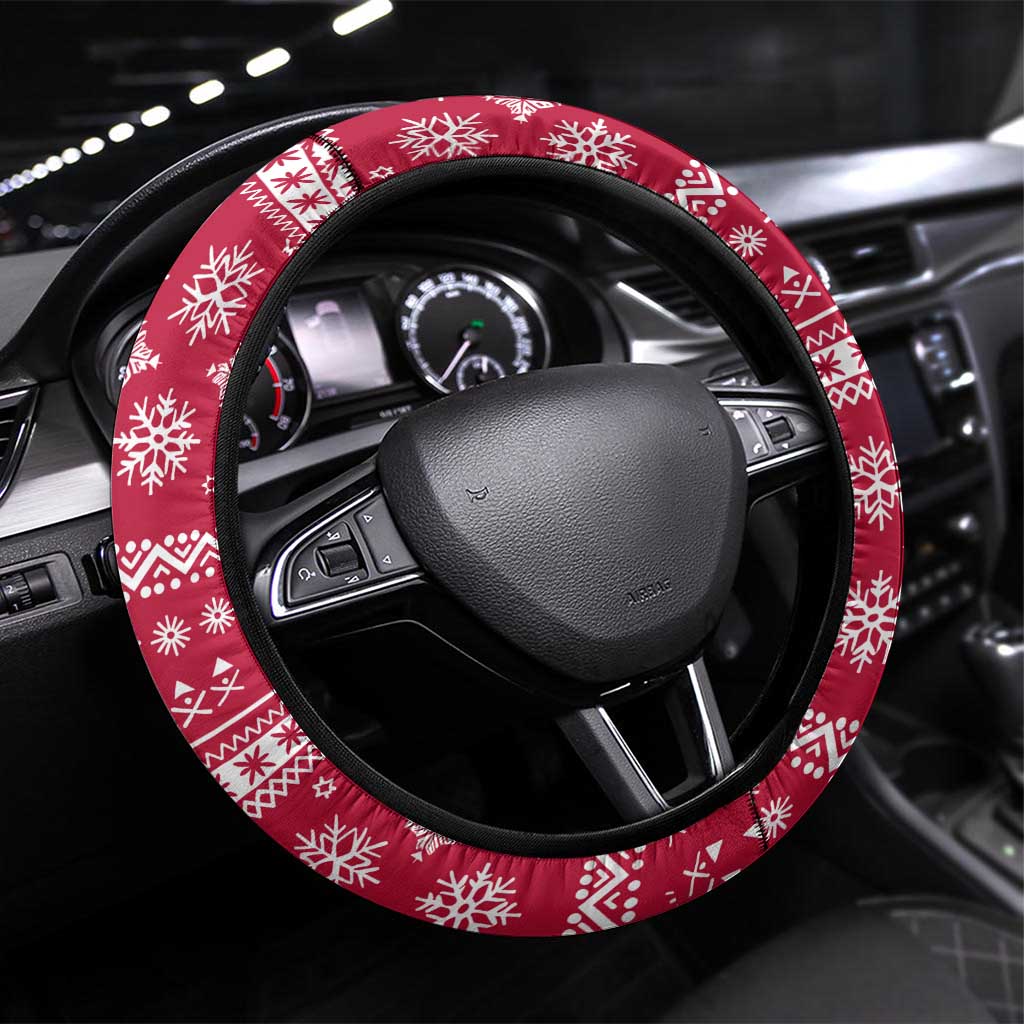 Norway Christmas Steering Wheel Cover with Northern Lights Snowflake Pattern and Nordic Forest - Wonder Print Shop