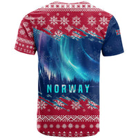 Norway Christmas T Shirt with Northern Lights Snowflake Pattern and Nordic Forest - Wonder Print Shop