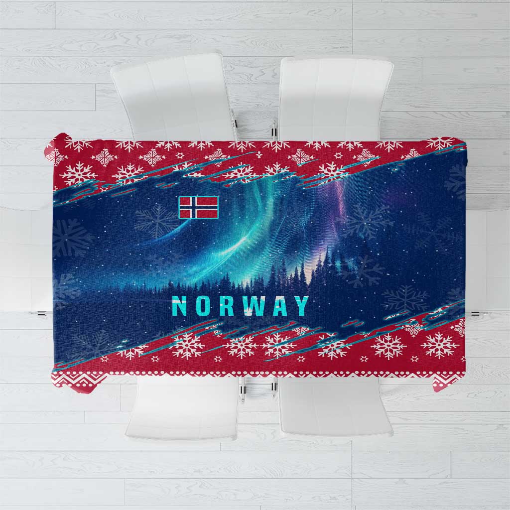 Norway Christmas Tablecloth with Northern Lights Snowflake Pattern and Nordic Forest - Wonder Print Shop