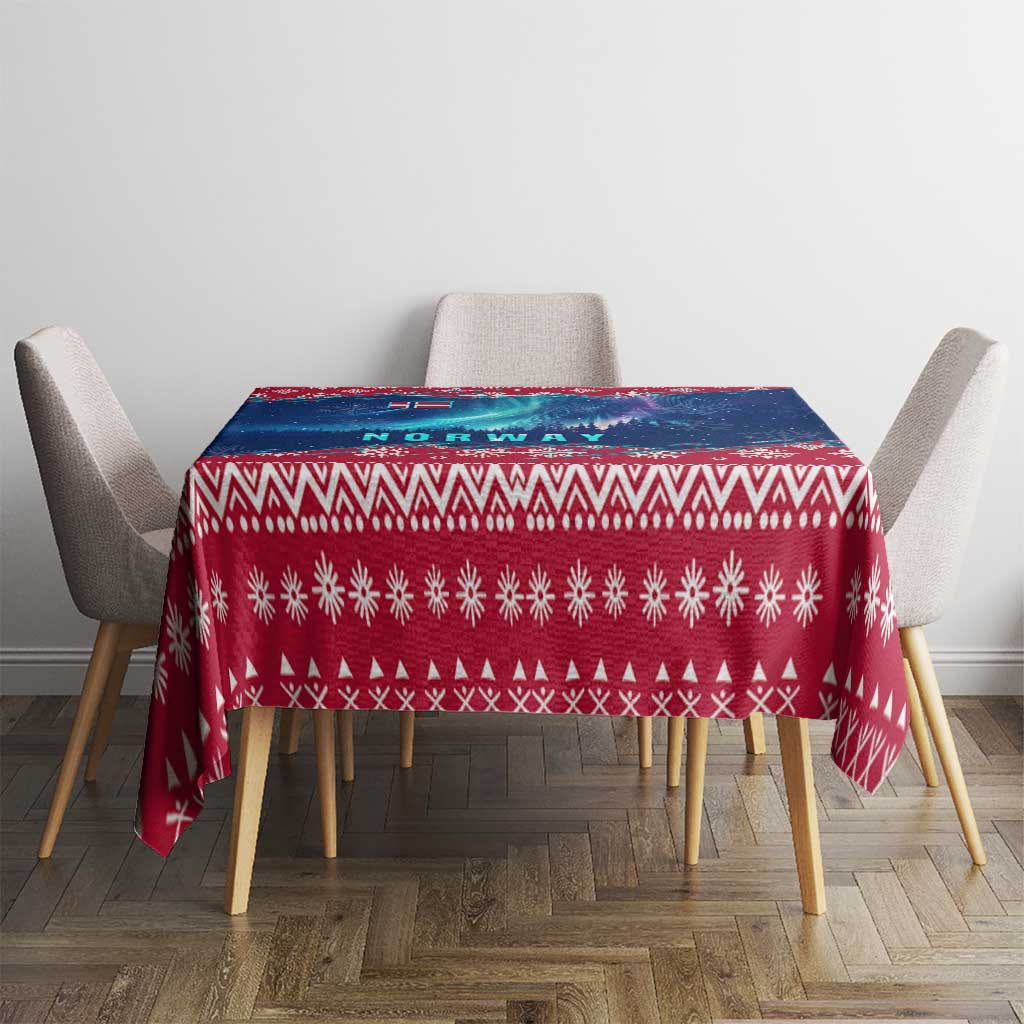 Norway Christmas Tablecloth with Northern Lights Snowflake Pattern and Nordic Forest - Wonder Print Shop