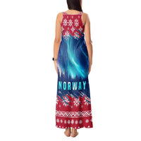 Norway Christmas Tank Maxi Dress with Northern Lights Snowflake Pattern and Nordic Forest - Wonder Print Shop