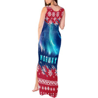 Norway Christmas Tank Maxi Dress with Northern Lights Snowflake Pattern and Nordic Forest - Wonder Print Shop