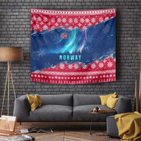 Norway Christmas Tapestry with Northern Lights Snowflake Pattern and Nordic Forest - Wonder Print Shop