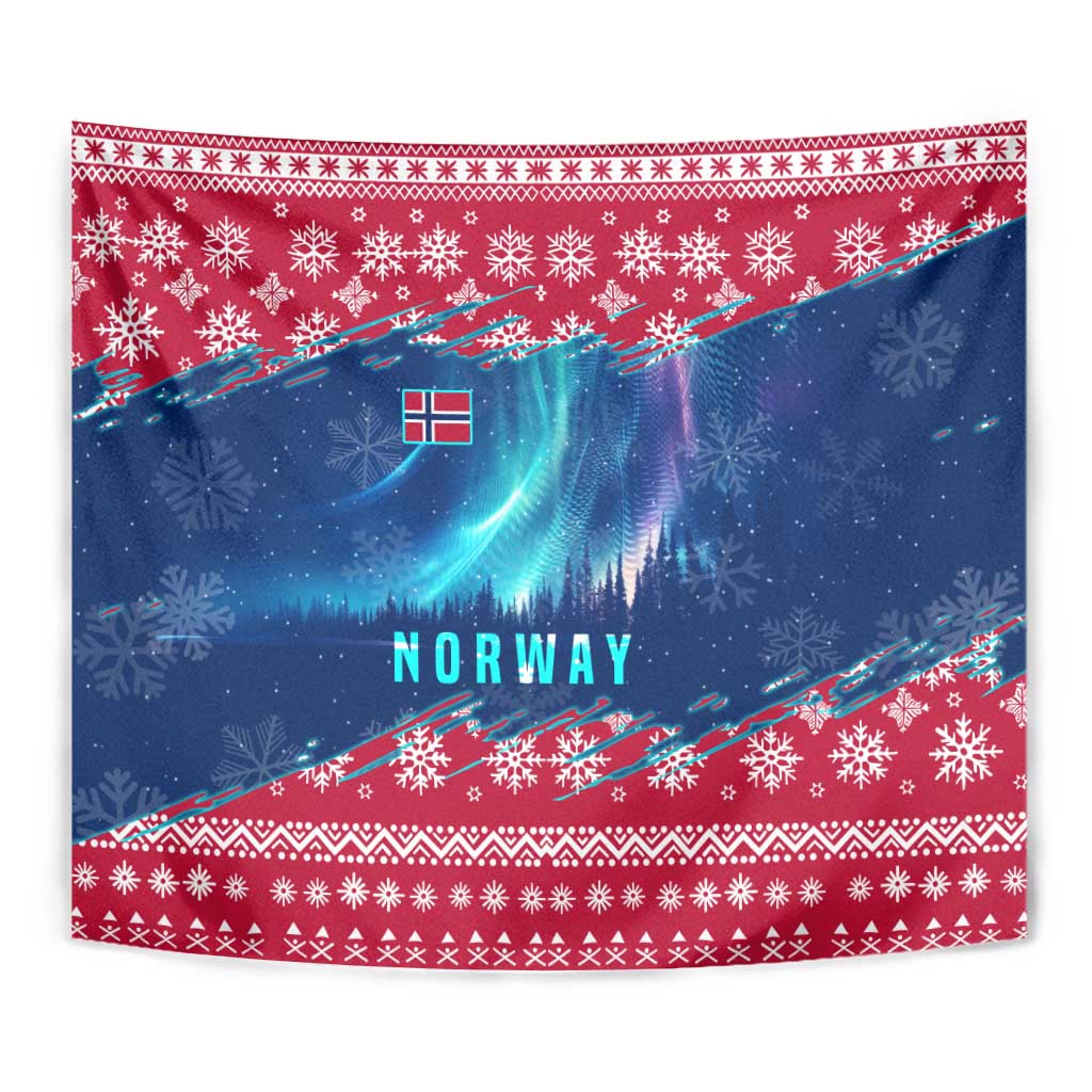 Norway Christmas Tapestry with Northern Lights Snowflake Pattern and Nordic Forest - Wonder Print Shop