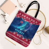 Norway Christmas Tote Bag with Northern Lights Snowflake Pattern and Nordic Forest - Wonder Print Shop