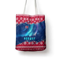Norway Christmas Tote Bag with Northern Lights Snowflake Pattern and Nordic Forest - Wonder Print Shop