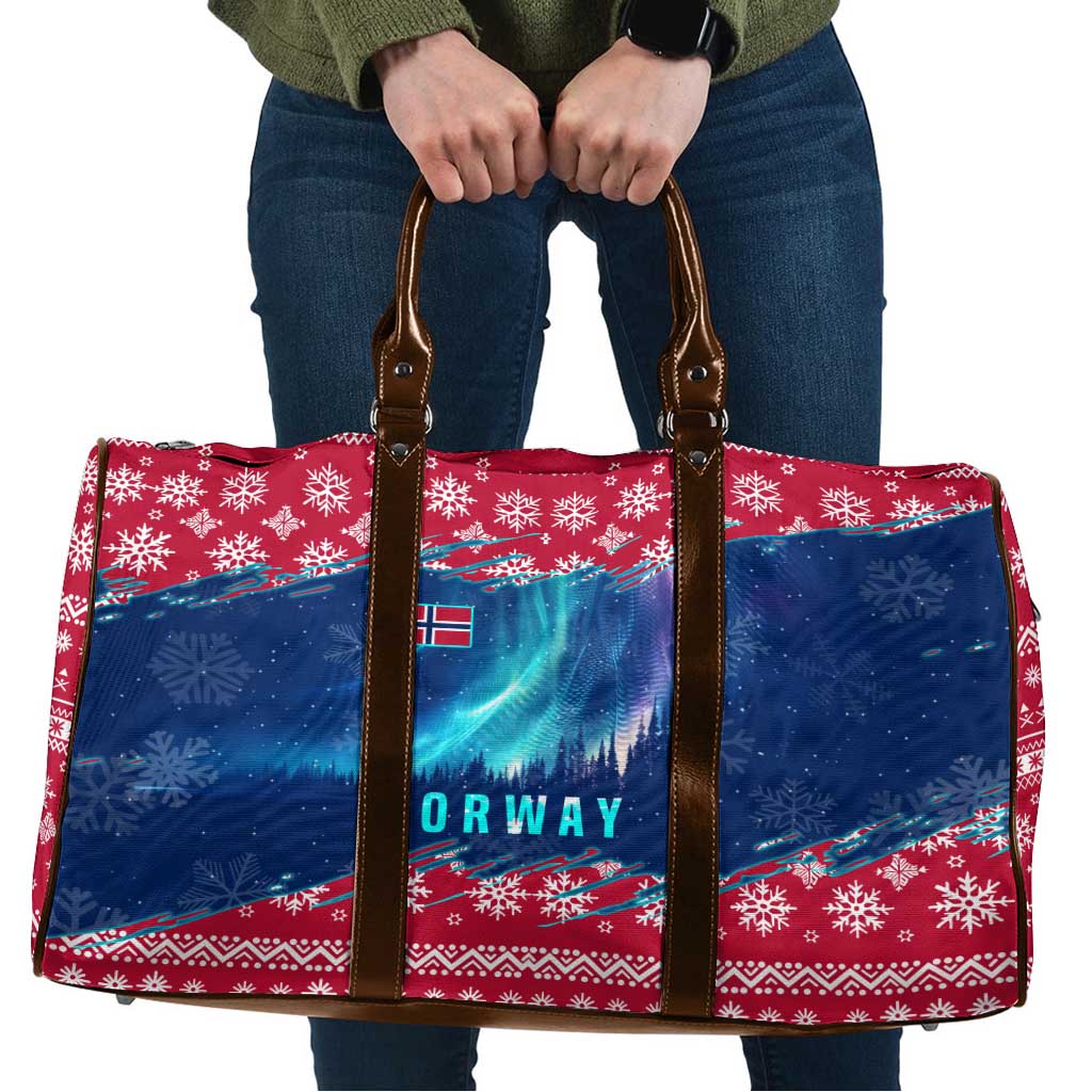 Norway Christmas Travel Bag with Northern Lights Snowflake Pattern and Nordic Forest - Wonder Print Shop