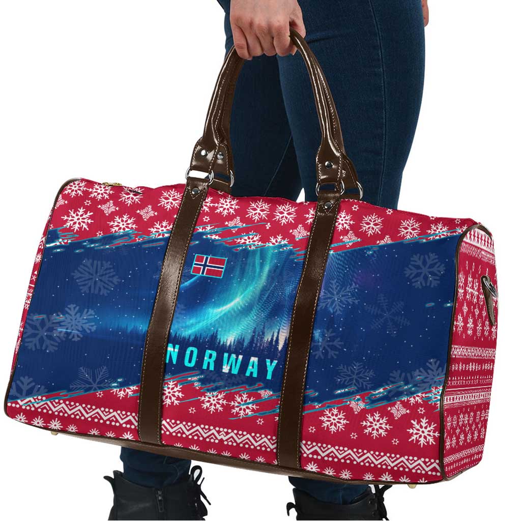 Norway Christmas Travel Bag with Northern Lights Snowflake Pattern and Nordic Forest - Wonder Print Shop