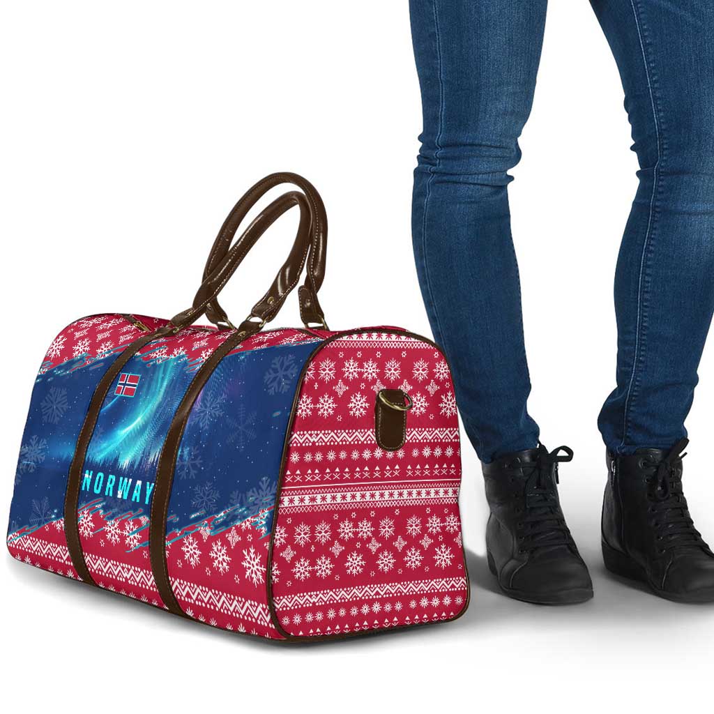 Norway Christmas Travel Bag with Northern Lights Snowflake Pattern and Nordic Forest - Wonder Print Shop