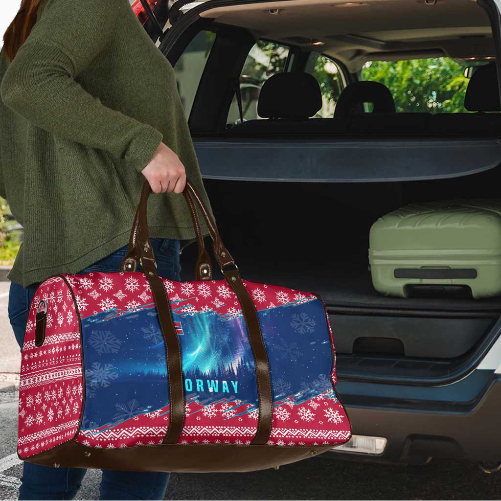 Norway Christmas Travel Bag with Northern Lights Snowflake Pattern and Nordic Forest - Wonder Print Shop