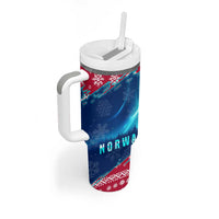 Norway Christmas Tumbler With Handle with Northern Lights Snowflake Pattern and Nordic Forest - Wonder Print Shop