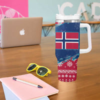 Norway Christmas Tumbler With Handle with Northern Lights Snowflake Pattern and Nordic Forest - Wonder Print Shop
