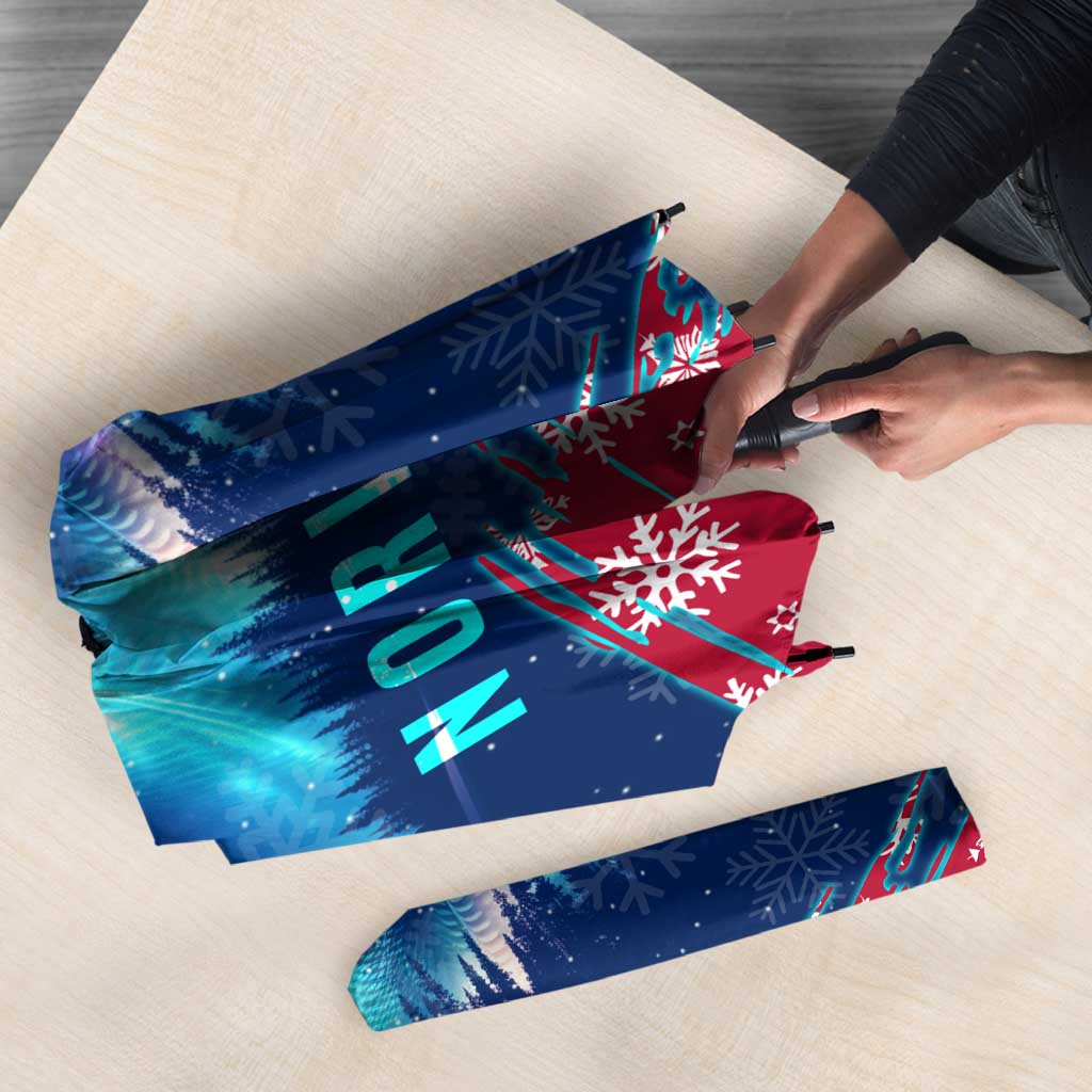Norway Christmas Umbrella with Northern Lights Snowflake Pattern and Nordic Forest - Wonder Print Shop