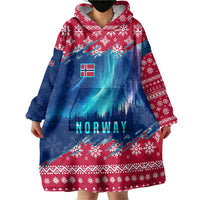 Norway Christmas Wearable Blanket Hoodie with Northern Lights Snowflake Pattern and Nordic Forest - Wonder Print Shop