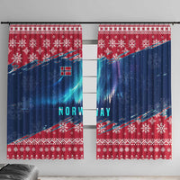Norway Christmas Window Curtain with Northern Lights Snowflake Pattern and Nordic Forest - Wonder Print Shop