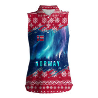 Norway Christmas Women Sleeveless Polo Shirt with Northern Lights Snowflake Pattern and Nordic Forest - Wonder Print Shop