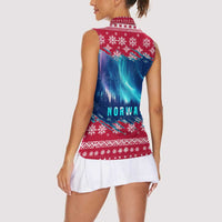 Norway Christmas Women Sleeveless Polo Shirt with Northern Lights Snowflake Pattern and Nordic Forest - Wonder Print Shop