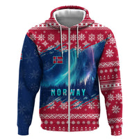 Norway Christmas Zip Hoodie with Northern Lights Snowflake Pattern and Nordic Forest - Wonder Print Shop