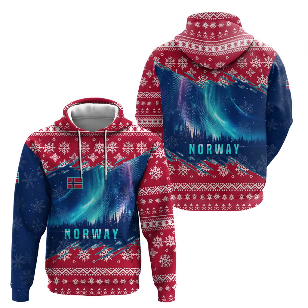 Norway Christmas Zip Hoodie with Northern Lights Snowflake Pattern and Nordic Forest - Wonder Print Shop